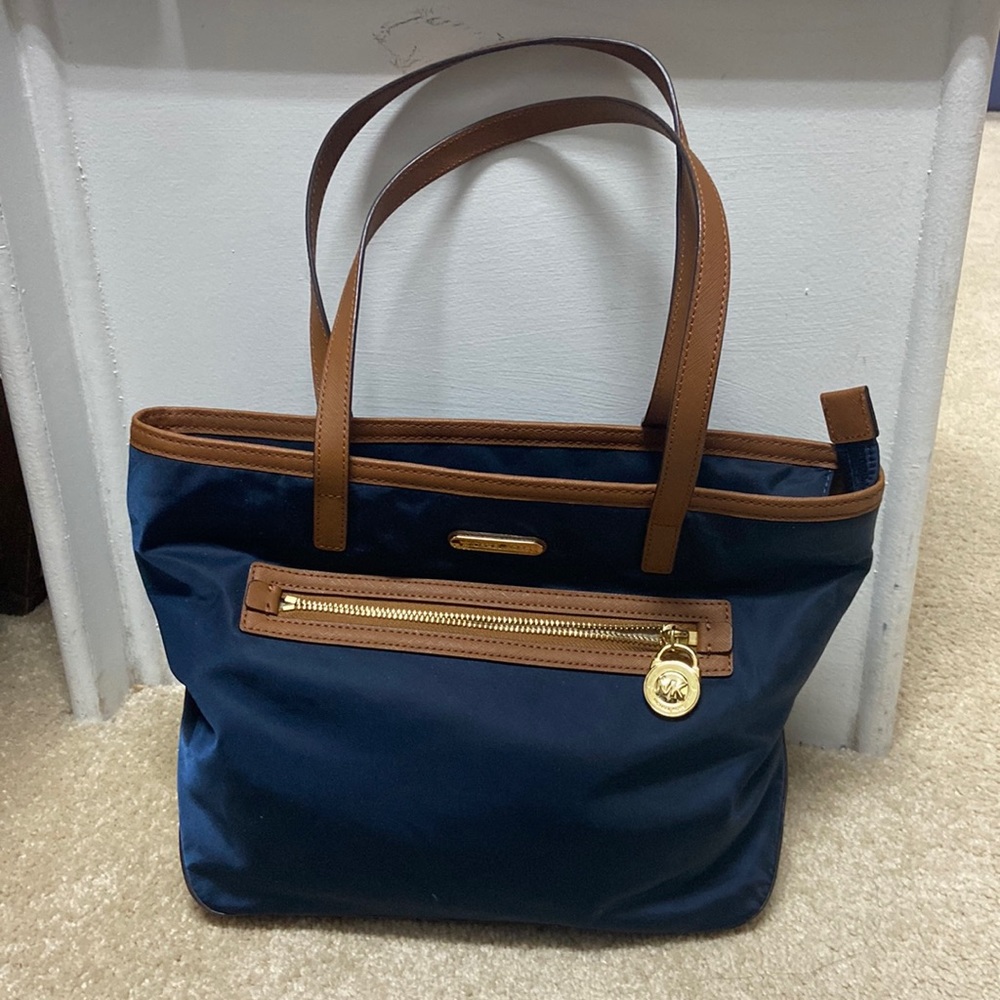 Michael Kors Navy Leather and Nylon Tote